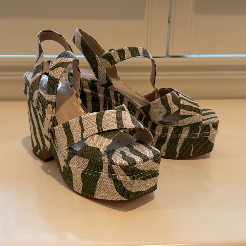 Sam Edelman Trianna Green Zebra Linen Platform Sandal - Picture 4 of 5